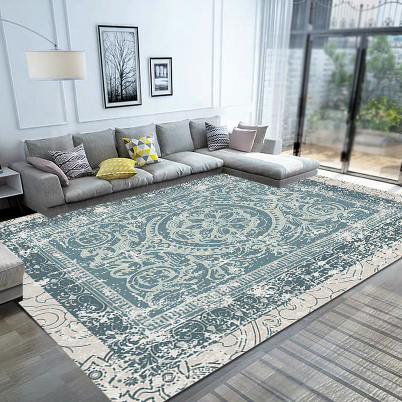Sikunuo | Green Moroccan Carpet Polyester Medallion Pattern Carpet pet friendly washable anti-slip backing Carpet for decoration