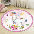 Sikunuo | Kids Deer Pattern Carpet with Flowers White and Blue Polyester Carpet Non-Slip Backing Washable Pet-Friendly Carpet for the Bedroom