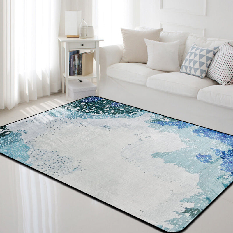 Sikunuo | Simple Abstract Rug Blue and Green Polyester Rug Washable Pet-Friendly Non-Slip Area Rug for Living Room