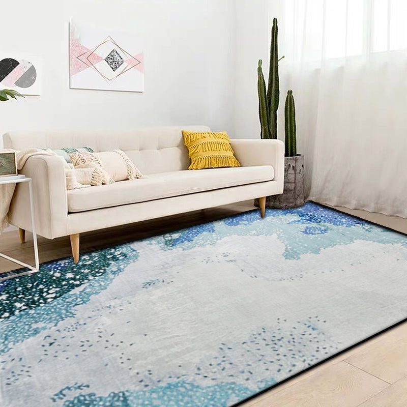 Sikunuo | Simple Abstract Rug Blue and Green Polyester Rug Washable Pet-Friendly Non-Slip Area Rug for Living Room