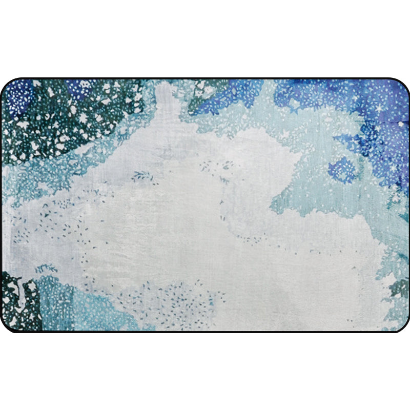 Sikunuo | Simple Abstract Rug Blue and Green Polyester Rug Washable Pet-Friendly Non-Slip Area Rug for Living Room
