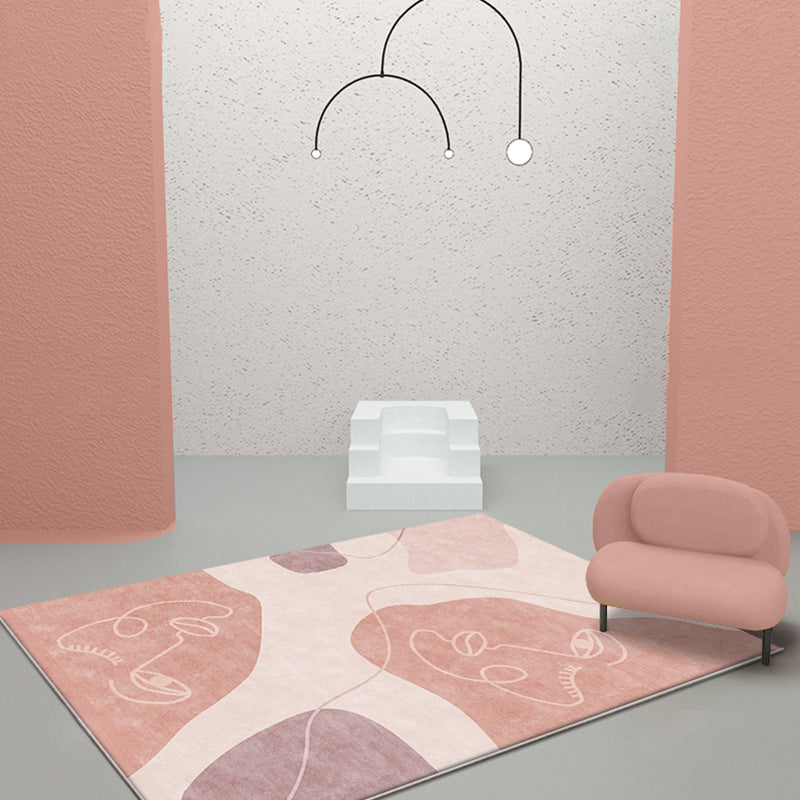 Sikunuo | Modernist Abstract Rug Pink Polyester Rug Non-Slip Back Washable Pet-Friendly Rug for Home