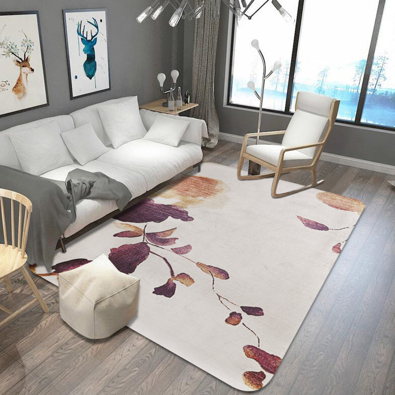 Sikunuo | Stylish Leaf Pattern Carpet Blue and Gray Oriental Carpet Polyester Machine Washable Non-Slip Carpet for Living Room