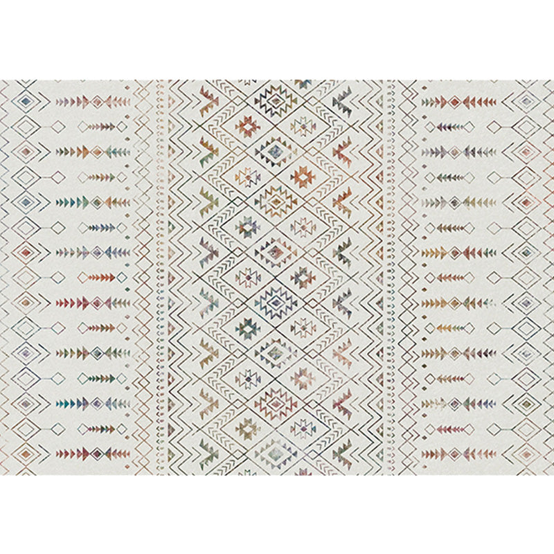 Sikunuo | Stylish geometric pattern rug with flowers white and red Moroccan rug polyester pet-friendly non-slip back washable area rug for living room
