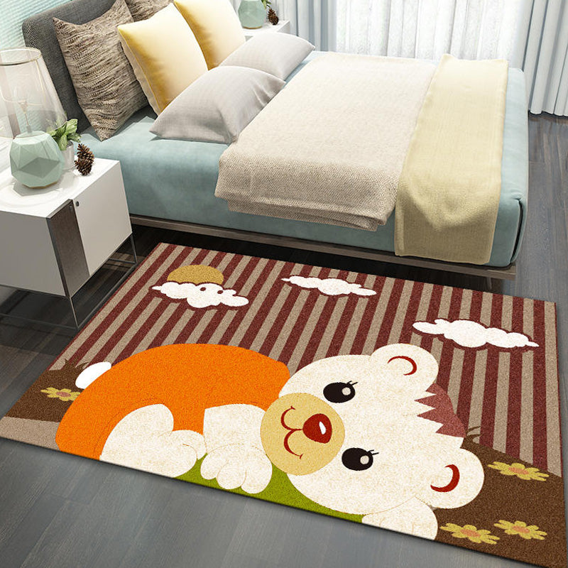 Sikunuo | Stylish Multicolor Children's Mat Polyester Animal and Stripe Pattern Mat Washable Pet Friendly Nonslip Carpet for Children's Room