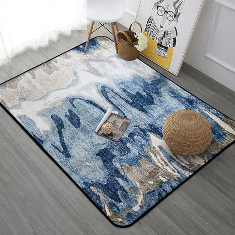 Sikunuo | Creative abstract rug Blue Shabby Chic rug Polyester machine washable non-slip backing rug for the living room