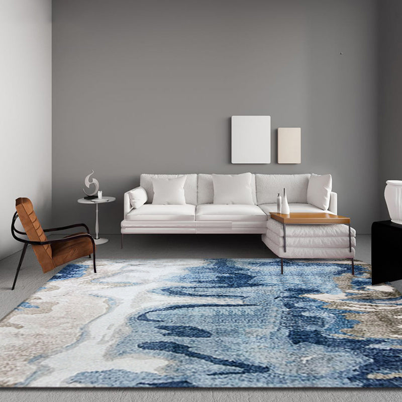 Sikunuo | Creative abstract rug Blue Shabby Chic rug Polyester machine washable non-slip backing rug for the living room
