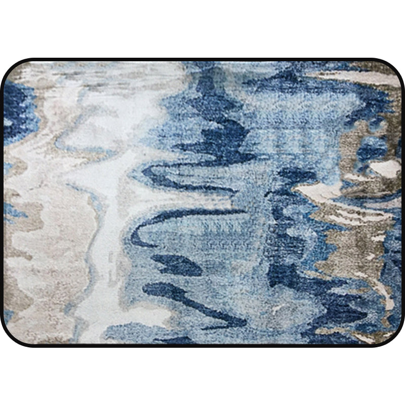 Sikunuo | Creative abstract rug Blue Shabby Chic rug Polyester machine washable non-slip backing rug for the living room