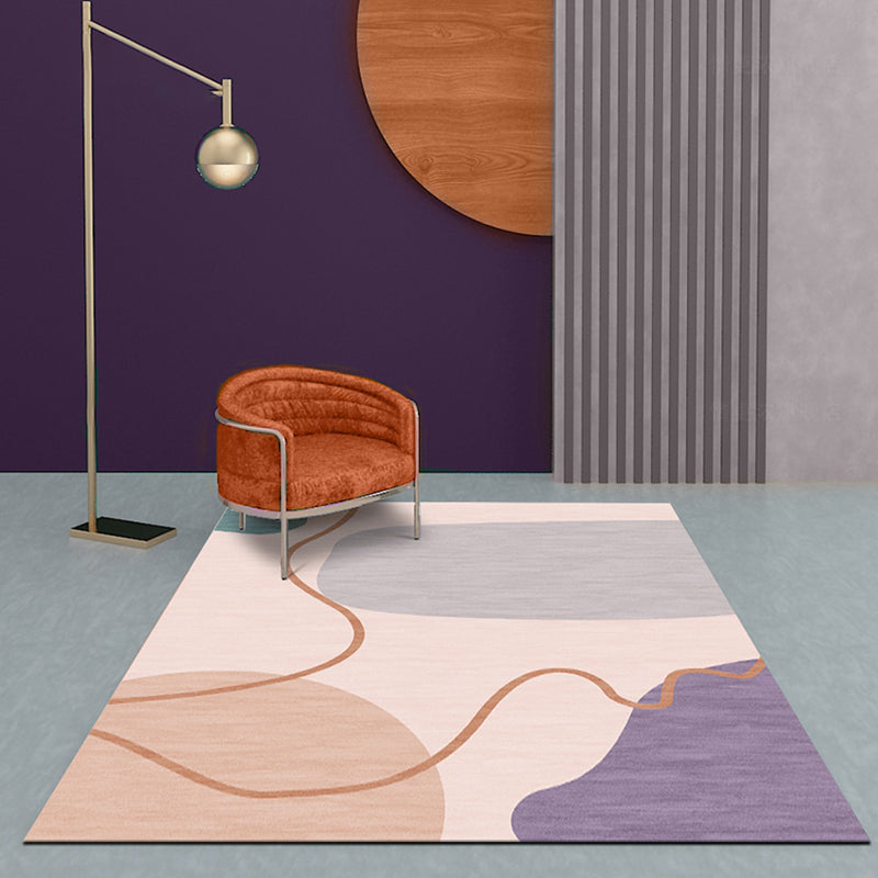Sikunuo | Modernist Color Block Carpet Pink Polyester Carpet Non-Slip Back Washable Pet Friendly Area Rug for Home