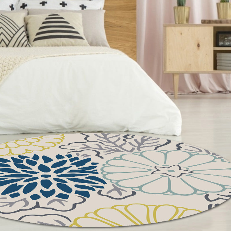 Sikunuo | Moroccan Floral Pattern Carpet Blue and Gray Polyester Carpet Washable Pet-Friendly Non-Slip Living Room Rug