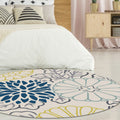 Sikunuo | Moroccan Floral Pattern Carpet Blue and Gray Polyester Carpet Washable Pet-Friendly Non-Slip Living Room Rug