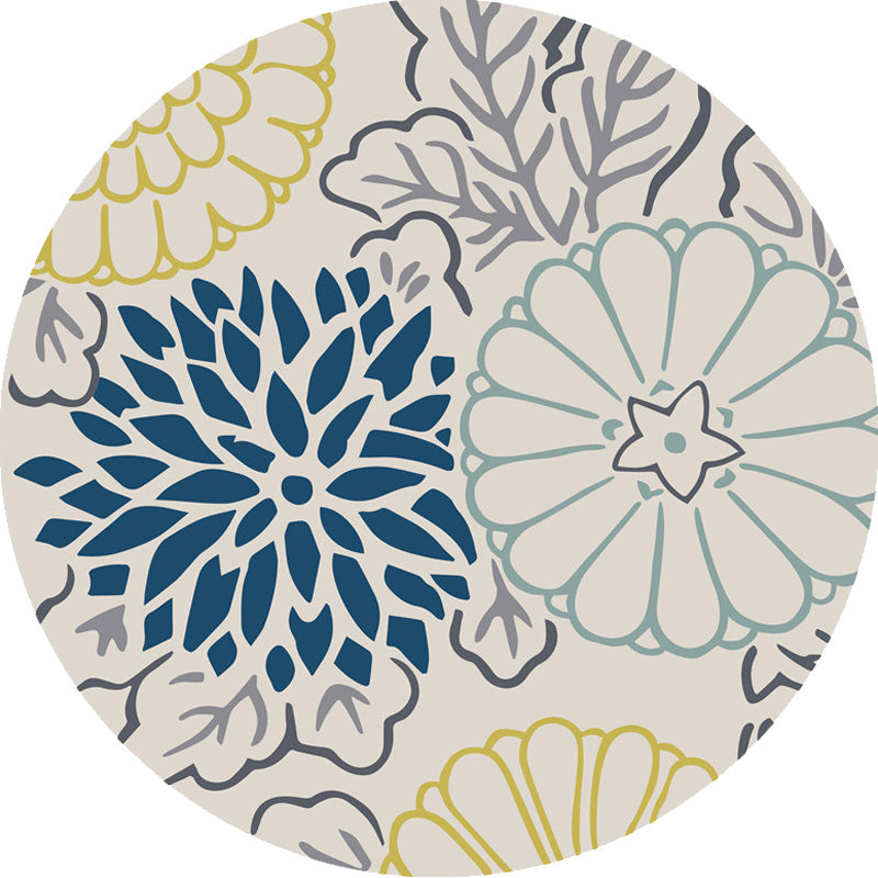Sikunuo | Moroccan Floral Pattern Carpet Blue and Gray Polyester Carpet Washable Pet-Friendly Non-Slip Living Room Rug