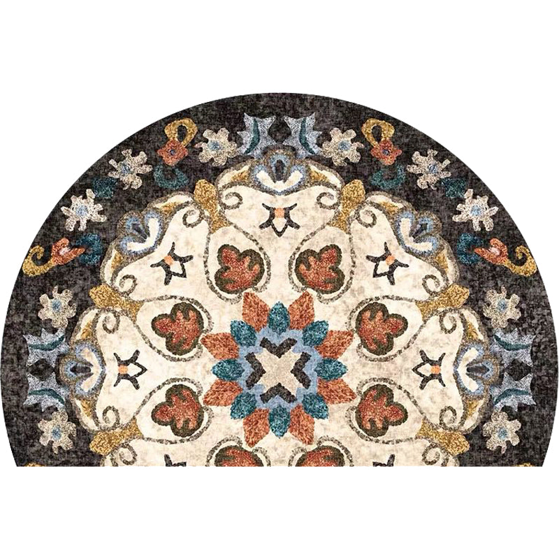 Sikunuo | Bohemian Floral Pattern Rug Multicolor Polyester Rug Machine Washable Non-Slip Back Rug for Living Room