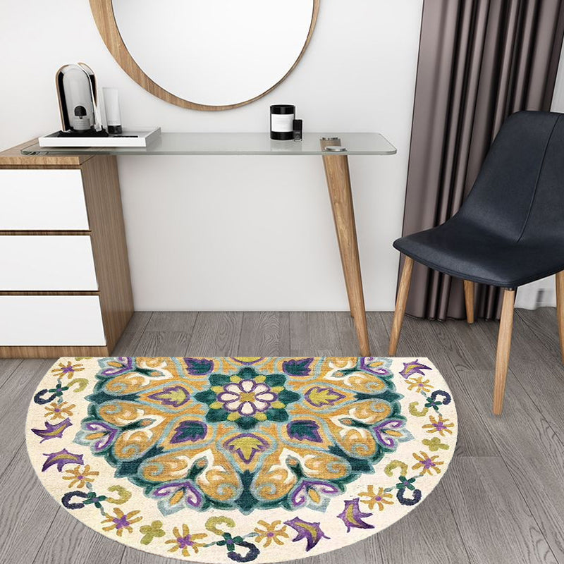 Sikunuo | Bohemian Floral Pattern Rug Multicolor Polyester Rug Machine Washable Non-Slip Back Rug for Living Room