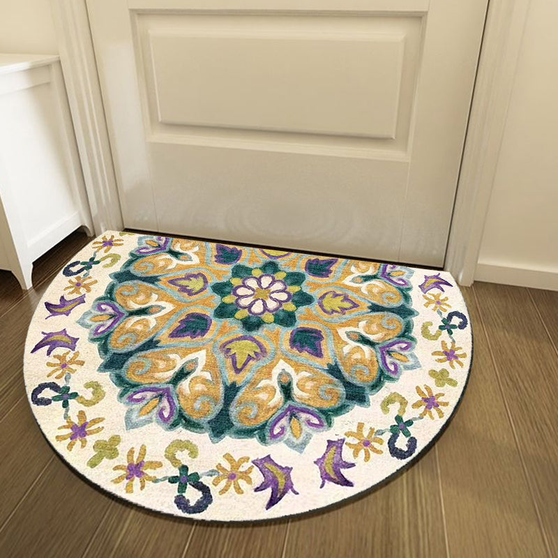 Sikunuo | Bohemian Floral Pattern Rug Multicolor Polyester Rug Machine Washable Non-Slip Back Rug for Living Room