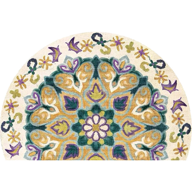 Sikunuo | Bohemian Floral Pattern Rug Multicolor Polyester Rug Machine Washable Non-Slip Back Rug for Living Room