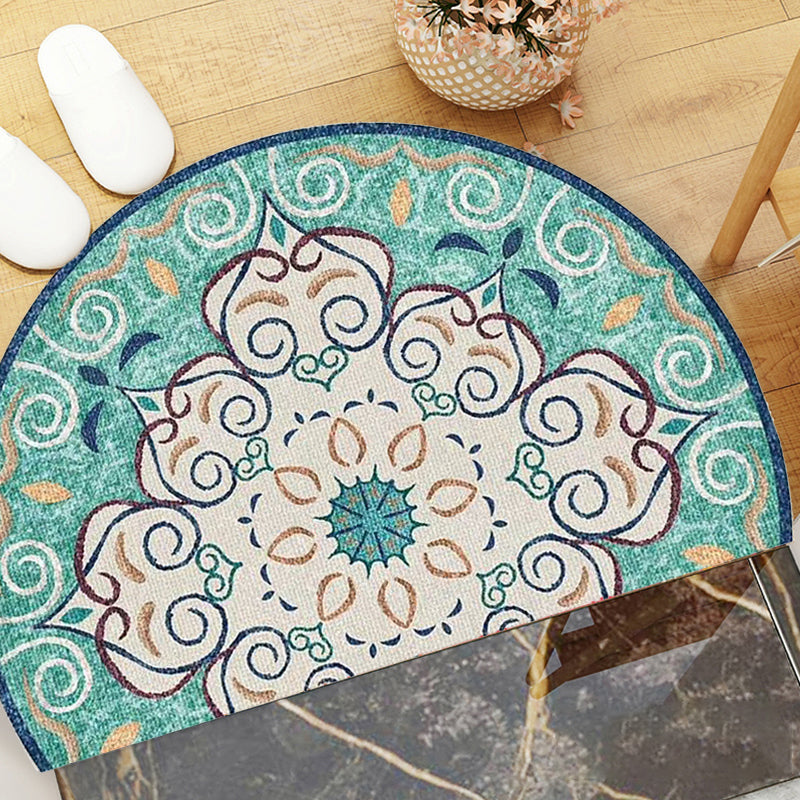 Sikunuo | Bohemian Floral Pattern Rug Multicolor Polyester Rug Machine Washable Non-Slip Back Rug for Living Room