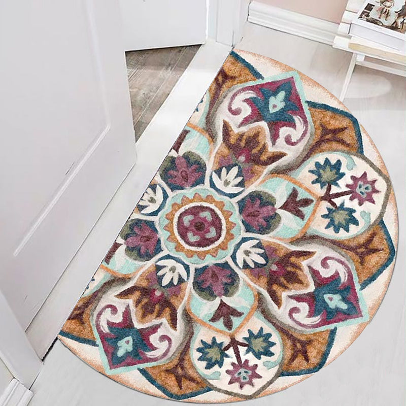 Sikunuo | Bohemian Floral Pattern Rug Multicolor Polyester Rug Machine Washable Non-Slip Back Rug for Living Room