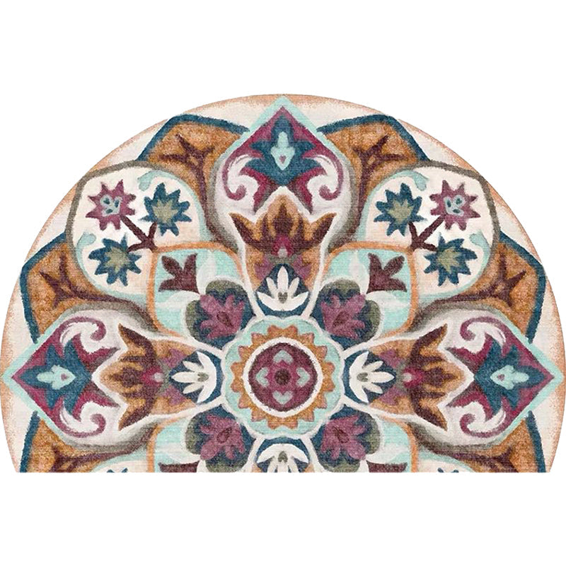 Sikunuo | Bohemian Floral Pattern Rug Multicolor Polyester Rug Machine Washable Non-Slip Back Rug for Living Room