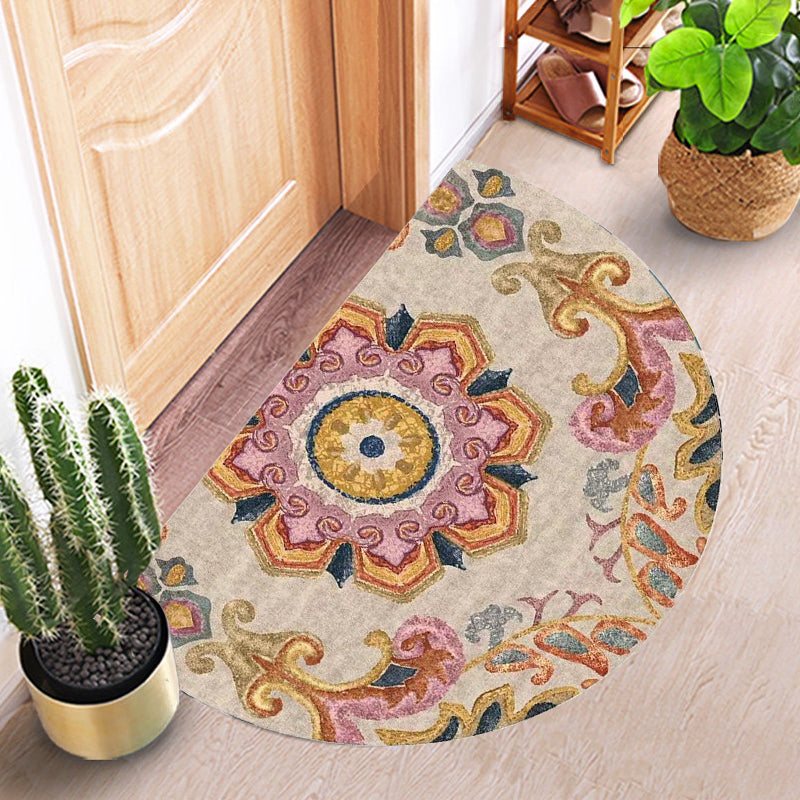 Sikunuo | Bohemian Floral Pattern Rug Multicolor Polyester Rug Machine Washable Non-Slip Back Rug for Living Room