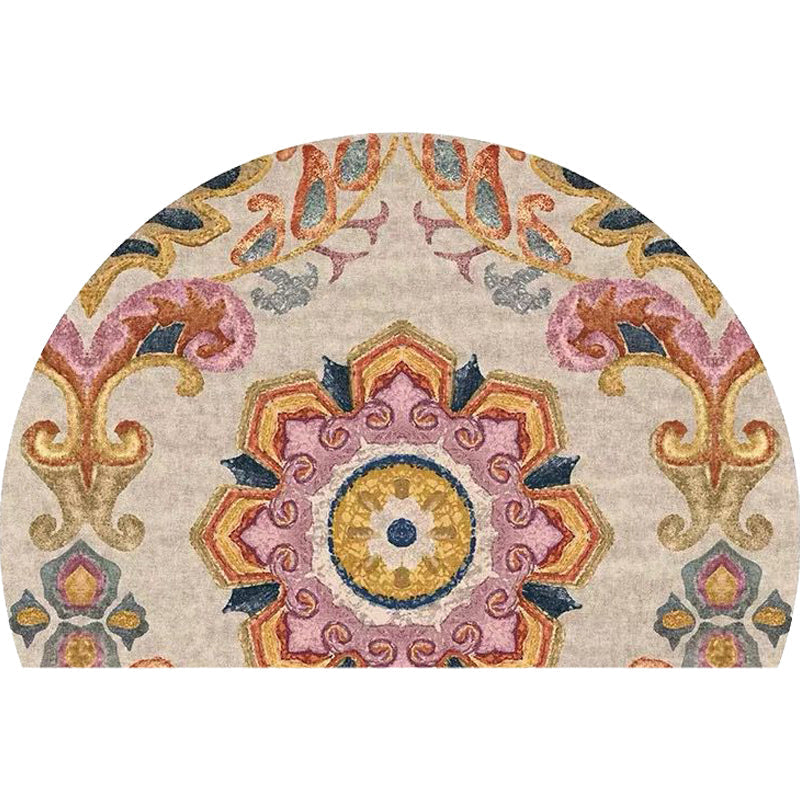 Sikunuo | Bohemian Floral Pattern Rug Multicolor Polyester Rug Machine Washable Non-Slip Back Rug for Living Room