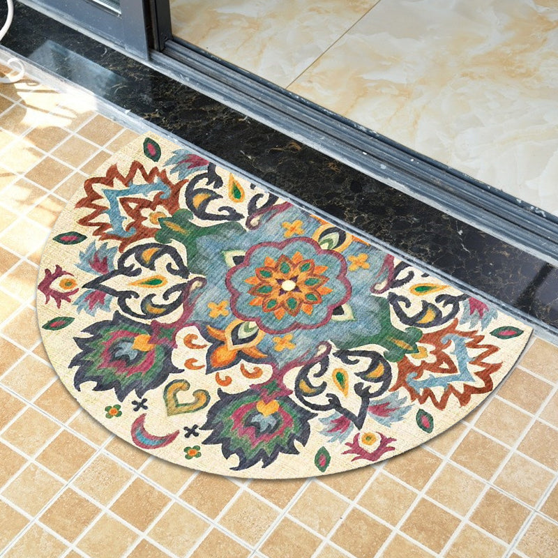 Sikunuo | Bohemian Floral Pattern Rug Multicolor Polyester Rug Machine Washable Non-Slip Back Rug for Living Room