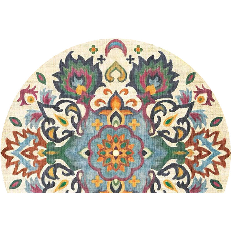 Sikunuo | Bohemian Floral Pattern Rug Multicolor Polyester Rug Machine Washable Non-Slip Back Rug for Living Room