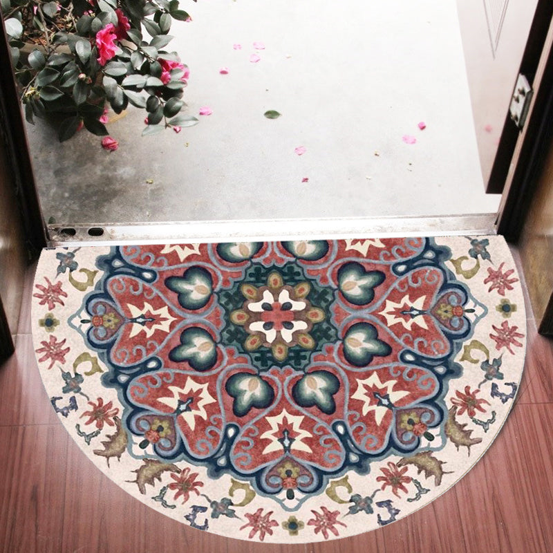 Sikunuo | Bohemian Floral Pattern Rug Multicolor Polyester Rug Machine Washable Non-Slip Back Rug for Living Room