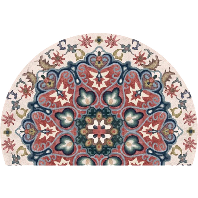 Sikunuo | Bohemian Floral Pattern Rug Multicolor Polyester Rug Machine Washable Non-Slip Back Rug for Living Room