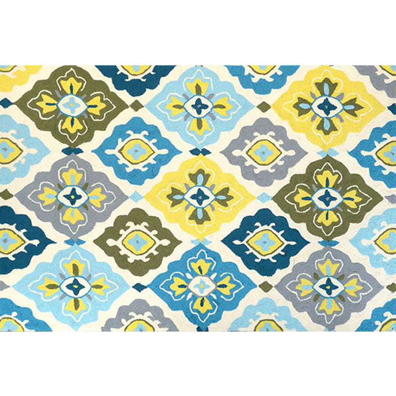 Sikunuo | Retro Azulejo Pattern Rug Multicolor Polyester Rug Washable Pet Friendly Non-Slip Rug for the Living Room