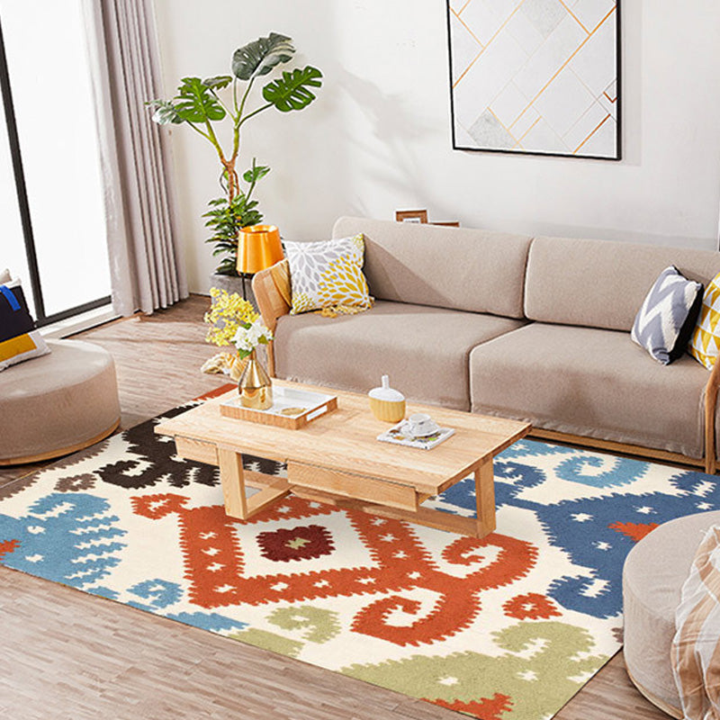Sikunuo | Retro Azulejo Pattern Rug Multicolor Polyester Rug Washable Pet Friendly Non-Slip Rug for the Living Room