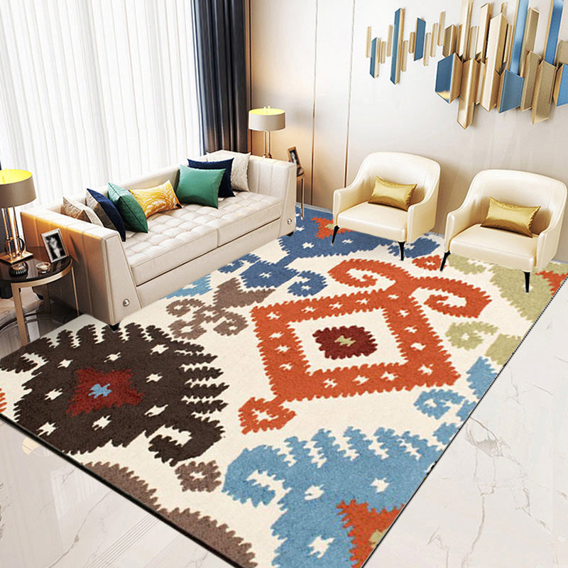 Sikunuo | Retro Azulejo Pattern Rug Multicolor Polyester Rug Washable Pet Friendly Non-Slip Rug for the Living Room