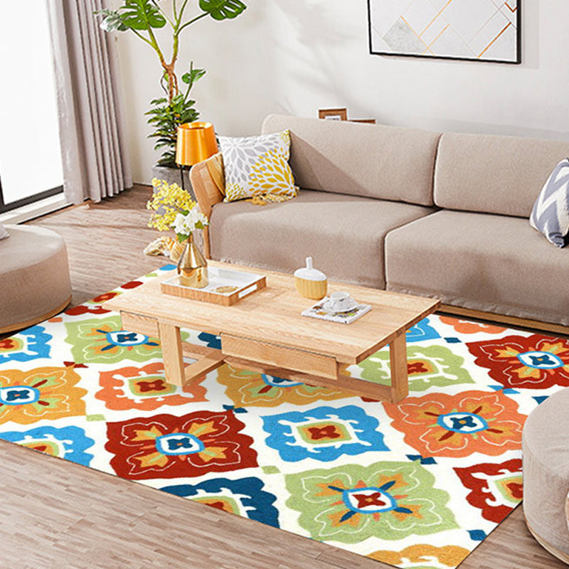 Sikunuo | Retro Azulejo Pattern Rug Multicolor Polyester Rug Washable Pet Friendly Non-Slip Rug for the Living Room