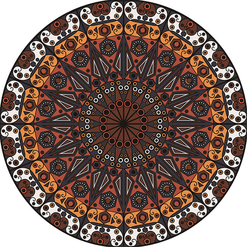 Sikunuo | Moroccan Circle Pattern Carpet with Flower Multicolor Polyester Carpet Washable Pet Friendly Non-Slip Rug for Living Room