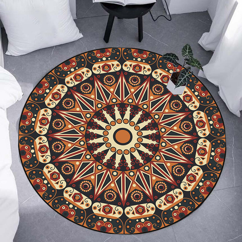 Sikunuo | Moroccan Circle Pattern Carpet with Flower Multicolor Polyester Carpet Washable Pet Friendly Non-Slip Rug for Living Room