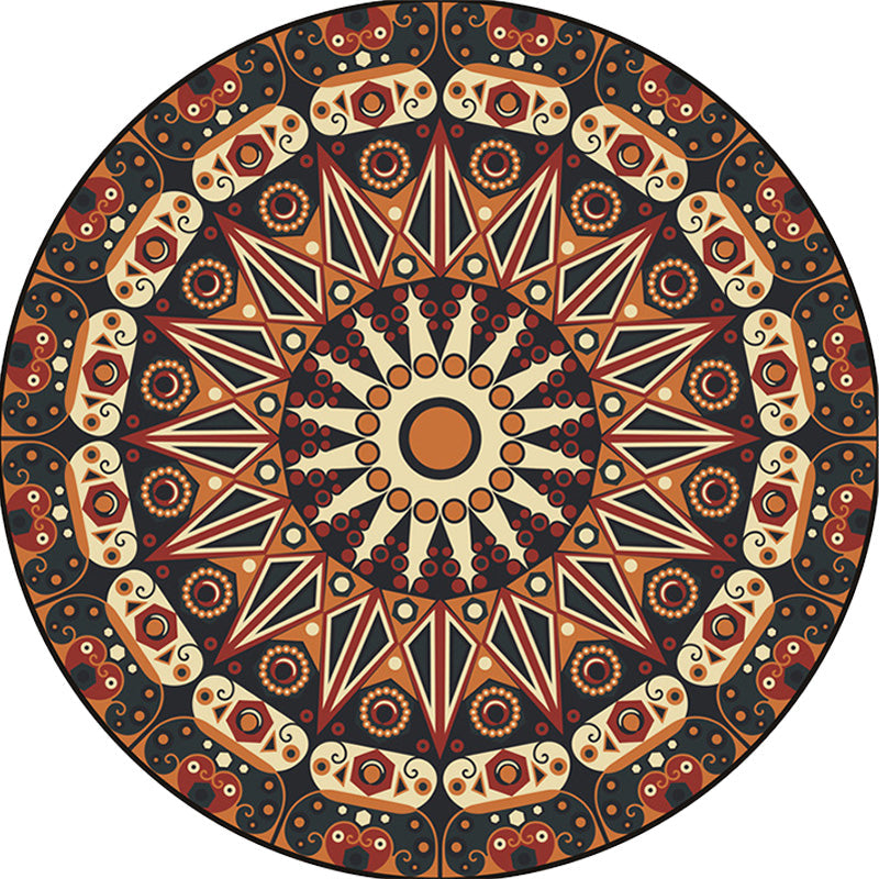 Sikunuo | Moroccan Circle Pattern Carpet with Flower Multicolor Polyester Carpet Washable Pet Friendly Non-Slip Rug for Living Room