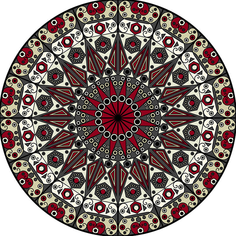 Sikunuo | Moroccan Circle Pattern Carpet with Flower Multicolor Polyester Carpet Washable Pet Friendly Non-Slip Rug for Living Room