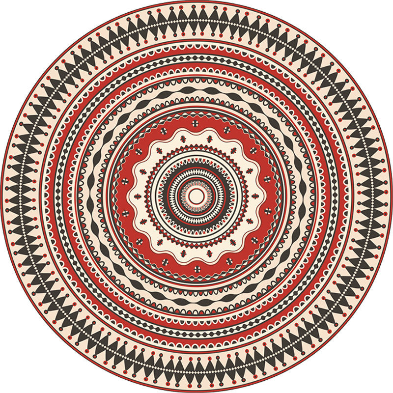 Sikunuo | Moroccan Circle Pattern Carpet with Flower Multicolor Polyester Carpet Washable Pet Friendly Non-Slip Rug for Living Room