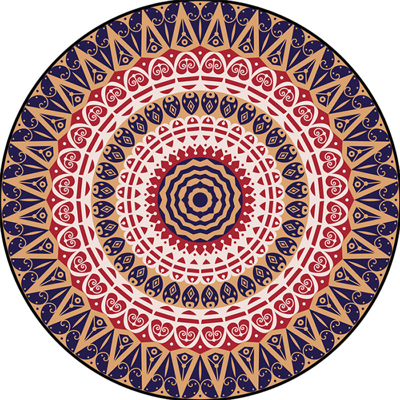 Sikunuo | Moroccan Circle Pattern Carpet with Flower Multicolor Polyester Carpet Washable Pet Friendly Non-Slip Rug for Living Room