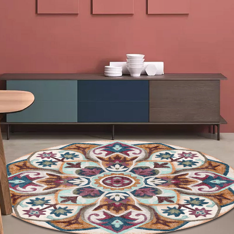 Sikunuo | Stylish Tribal Flower Pattern Rug Multicolored Moroccan Rug Polyester Pet Friendly Non-Slip Back Washable Rug for the Living Room