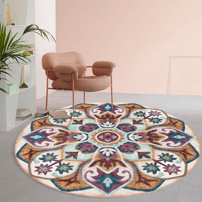 Sikunuo | Stylish Tribal Flower Pattern Rug Multicolored Moroccan Rug Polyester Pet Friendly Non-Slip Back Washable Rug for the Living Room