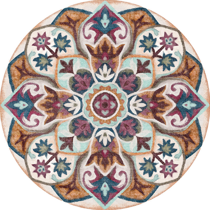 Sikunuo | Stylish Tribal Flower Pattern Rug Multicolored Moroccan Rug Polyester Pet Friendly Non-Slip Back Washable Rug for the Living Room