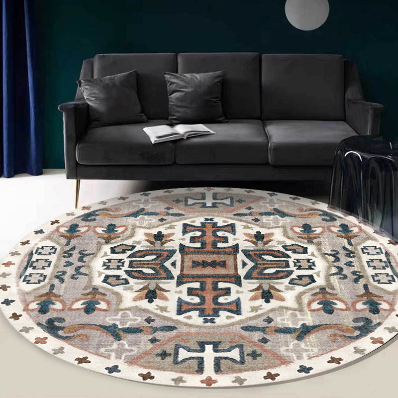 Sikunuo | Stylish Tribal Flower Pattern Rug Multicolored Moroccan Rug Polyester Pet Friendly Non-Slip Back Washable Rug for the Living Room