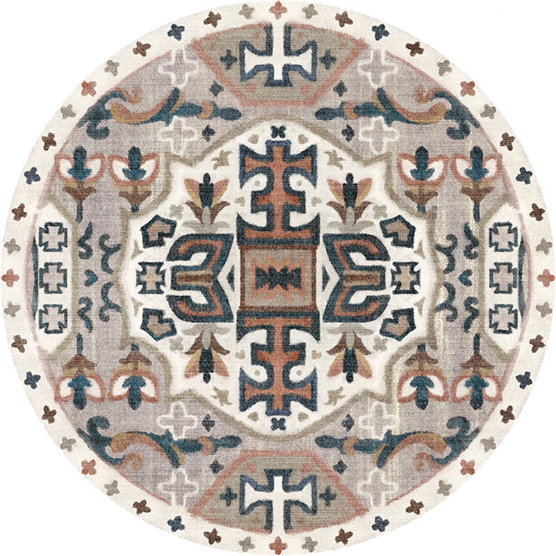 Sikunuo | Stylish Tribal Flower Pattern Rug Multicolored Moroccan Rug Polyester Pet Friendly Non-Slip Back Washable Rug for the Living Room
