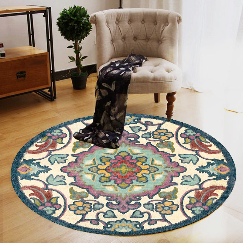 Sikunuo | Stylish Tribal Flower Pattern Rug Multicolored Moroccan Rug Polyester Pet Friendly Non-Slip Back Washable Rug for the Living Room