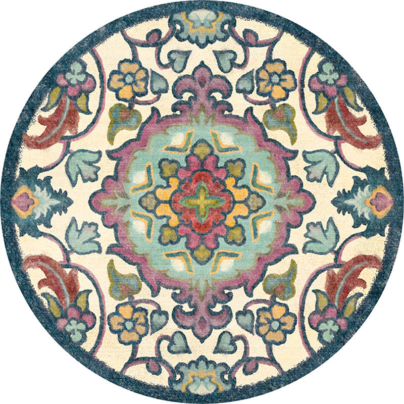 Sikunuo | Stylish Tribal Flower Pattern Rug Multicolored Moroccan Rug Polyester Pet Friendly Non-Slip Back Washable Rug for the Living Room