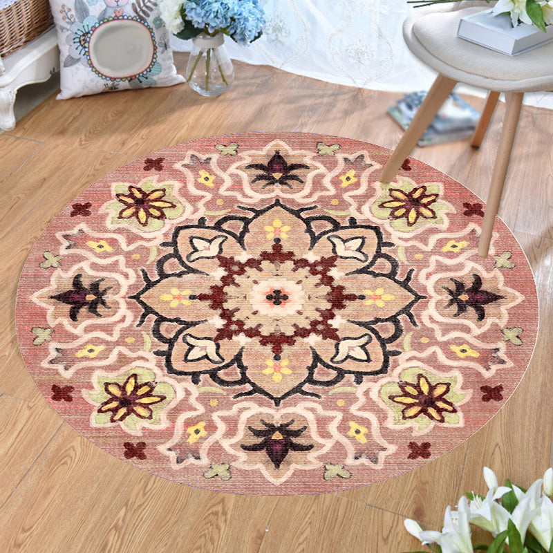 Sikunuo | Stylish Tribal Flower Pattern Rug Multicolored Moroccan Rug Polyester Pet Friendly Non-Slip Back Washable Rug for the Living Room
