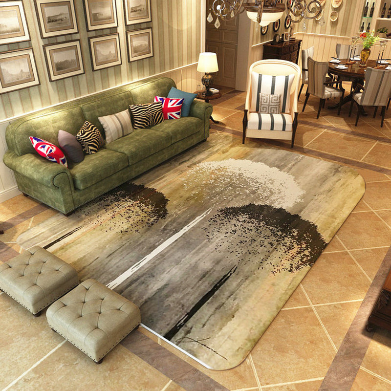 Sikunuo | Shabby Chic Watercolor Pattern Rug Multicolor Polyester Rug Washable Pet Friendly Non-Slip Area Rug for Study