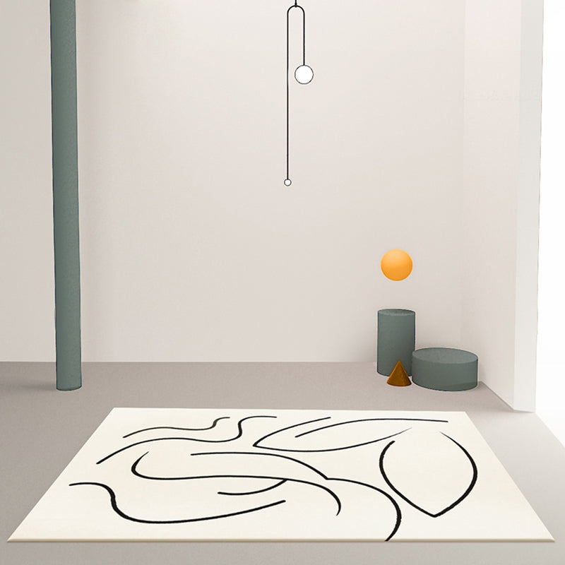 Sikunuo | Casual Beige Modernist Carpet Polyester Abstract Carpet Washable Pet-Friendly Non-Slip Carpet for the Living Room