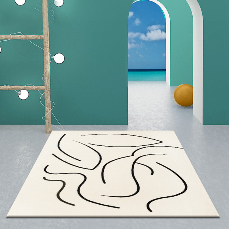 Sikunuo | Casual Beige Modernist Carpet Polyester Abstract Carpet Washable Pet-Friendly Non-Slip Carpet for the Living Room